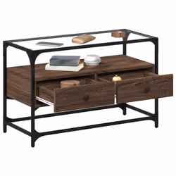 vidaXL TV Cabinet with Glass Top TV Unit TV Stand Media Unit Engineered Wood - brown oak, 80 x 35 x 51 cm - Additional view 2