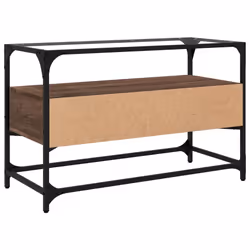 vidaXL TV Cabinet with Glass Top TV Unit TV Stand Media Unit Engineered Wood - brown oak, 80 x 35 x 51 cm - Additional view 5