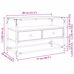 vidaXL TV Cabinet with Glass Top TV Unit TV Stand Media Unit Engineered Wood - brown oak, 80 x 35 x 51 cm - Additional view 9