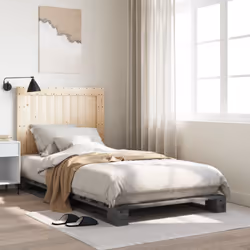 vidaXL Bed Frame with Headboard Home Bed Base Grey 100x200 cm Solid Wood Pine