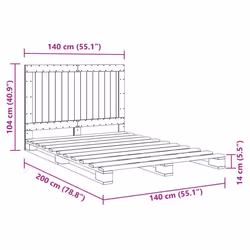 vidaXL Bed Frame with Headboard Home Bed Base Grey 140x200 cm Solid Wood Pine - Additional view 10