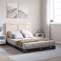 vidaXL Bed Frame with Headboard Home Bed Base Grey 140x200 cm Solid Wood Pine
