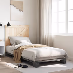 vidaXL Bed Frame with Headboard Home Bed Base Grey 90x200 cm Solid Wood Pine - Additional view 2