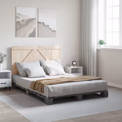 vidaXL Bed Frame with Headboard Home Bed Base Grey 140x200 cm Solid Wood Pine