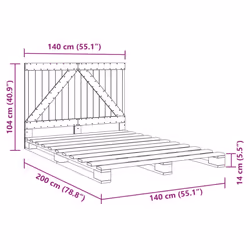 vidaXL Bed Frame with Headboard Home Bed Base Grey 140x200 cm Solid Wood Pine