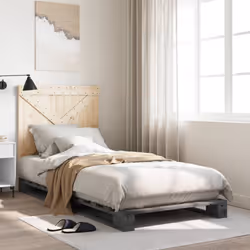vidaXL Bed Frame with Headboard Home Bed Base Grey 90x200 cm Solid Wood Pine - Additional view 2