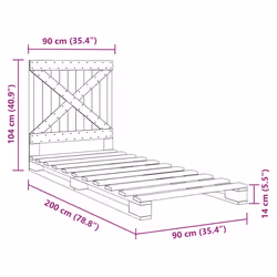 vidaXL Bed Frame with Headboard Home Bed Base Grey 90x200 cm Solid Wood Pine - Additional view 3