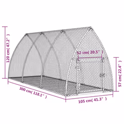 vidaXL Rabbit Hutch Outdoor Rabbit Cage Rabbit House Silver Galvanised Steel - 105 x 300 x 120 cm
