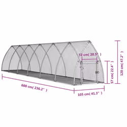 vidaXL Rabbit Hutch Outdoor Rabbit Cage Rabbit House Silver Galvanised Steel - 105 x 600 x 120 cm