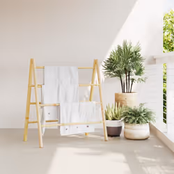 vidaXL Double Towel Ladder with 4 Rungs Towel Holder Blanket Towel Rack Bamboo - Additional view 2