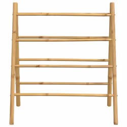 vidaXL Double Towel Ladder with 4 Rungs Towel Holder Blanket Towel Rack Bamboo - Additional view 4