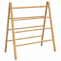 vidaXL Double Towel Ladder with 4 Rungs Towel Holder Blanket Towel Rack Bamboo - Additional view 6