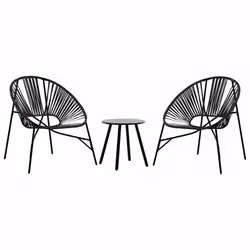 vidaXL Garden Chair Set 3 pcs Black and Light Grey Poly Rattan - black