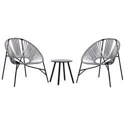 vidaXL Garden Chair Set 3 pcs Black and Light Grey Poly Rattan - black and light grey