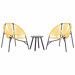 vidaXL Garden Chair Set 3 pcs Black and Light Grey Poly Rattan - black and yellow
