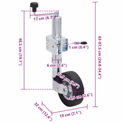 vidaXL Trailer Jack Wheel 60 mm with 2 Support Tubes & 3 Split Clamps Car Jack