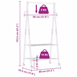 vidaXL Clothes Rack with Shelves and Wheels 96x45.5x155.5 cm Bamboo coat rack