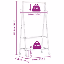 vidaXL Clothes Rack with Shelves and Wheels 96x45.5x155.5 cm Bamboo coat rack - Additional view 8