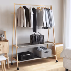 vidaXL Clothes Rack with Shelves and Wheels 132x45.5x155.5 cm Bamboo coat rack