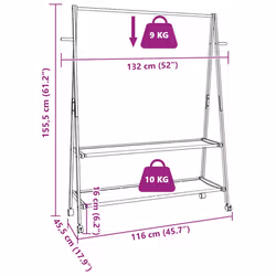 vidaXL Clothes Rack with Shelves and Wheels 132x45.5x155.5 cm Bamboo coat rack
