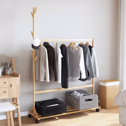 vidaXL Clothes Rack with Hooks and Wheels 100x35x157 cm Bamboo coat rack - Additional view 2