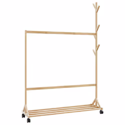 vidaXL Clothes Rack with Hooks and Wheels 100x35x157 cm Bamboo coat rack - Additional view 5