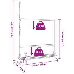 vidaXL Clothes Rack with Hooks and Wheels 100x35x157 cm Bamboo coat rack - Additional view 8