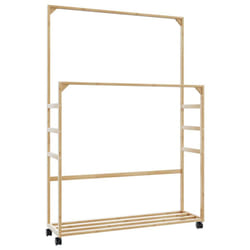 vidaXL Clothes Rack with Shelves and Wheels 90x35x155 cm Bamboo coat rack