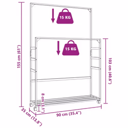 vidaXL Clothes Rack with Shelves and Wheels 90x35x155 cm Bamboo coat rack