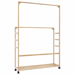 vidaXL Clothes Rack with Shelves and Wheels 90x35x155 cm Bamboo coat rack - Additional view 5