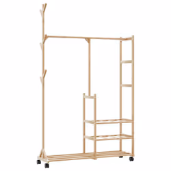 vidaXL Clothes Rack with Shelves and Wheels 100x38x175.5 cm Bamboo coat rack