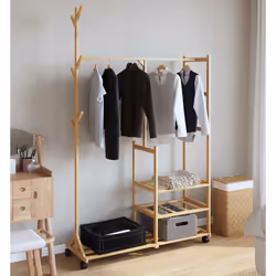 vidaXL Clothes Rack with Shelves and Wheels 100x38x175.5 cm Bamboo coat rack