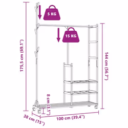 vidaXL Clothes Rack with Shelves and Wheels 100x38x175.5 cm Bamboo coat rack - Additional view 8