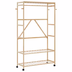 vidaXL Clothes Rack with Shelves and Wheels 110x40x180 cm Bamboo coat rack