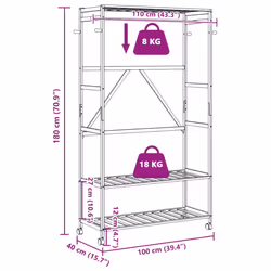 vidaXL Clothes Rack with Shelves and Wheels 110x40x180 cm Bamboo coat rack
