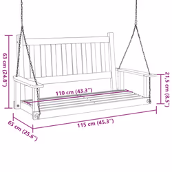 vidaXL Garden Swing Bench with Metal Chains Haning Bench Black Solid Wood Fir - black, 115 x 65 x 63 cm - Additional view 7