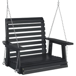 vidaXL Garden Swing Chair with Metal Chains Patio Hanging Chair Solid Wood Fir - black, 72 x 63 x 56 cm