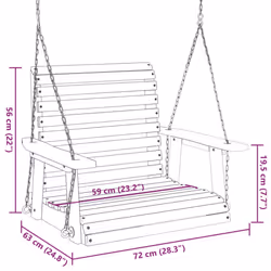 vidaXL Garden Swing Chair with Metal Chains Patio Hanging Chair Solid Wood Fir - black, 72 x 63 x 56 cm