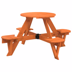 vidaXL Picnic Table for 4 Kids with Umbrella Play Table Round Solid Wood Fir - dark brown