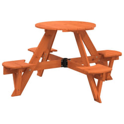 vidaXL Picnic Table for 4 Kids with Umbrella Play Table Round Solid Wood Fir - dark brown