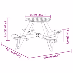 vidaXL Picnic Table for 4 Kids with Umbrella Play Table Round Solid Wood Fir - dark brown