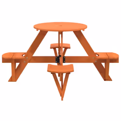 vidaXL Picnic Table for 4 Kids with Umbrella Play Table Round Solid Wood Fir - dark brown - Additional view 4