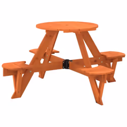 vidaXL Picnic Table for 4 Kids with Umbrella Play Table Round Solid Wood Fir - dark brown - Additional view 5
