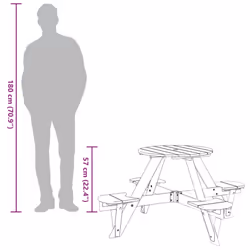vidaXL Picnic Table for 4 Kids with Umbrella Play Table Round Solid Wood Fir - dark brown - Additional view 8