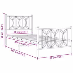 vidaXL Metal Bed Frame with Headboard Home Bed Base Bedstead - black, 80 x 200 cm/ with headboard & footboard - Additional view 7