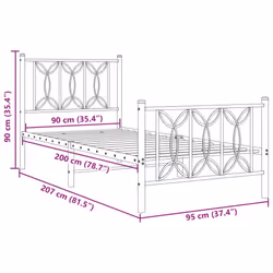 vidaXL Metal Bed Frame with Headboard Home Bed Base Bedstead - black, 90 x 200 cm/ with headboard & footboard - Additional view 7