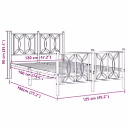 vidaXL Metal Bed Frame with Headboard Home Bed Base Bedstead - black, 120 x 190 cm/ with headboard & footboard - Additional view 3