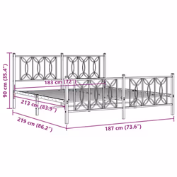 vidaXL Metal Bed Frame with Headboard Home Bed Base Bedstead - black, 183 x 213 cm/ with headboard & footboard - Additional view 7
