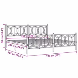 vidaXL Metal Bed Frame with Headboard Home Bed Base Bedstead - black, 193 x 203 cm/ with headboard & footboard - Additional view 7
