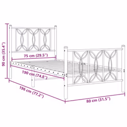 vidaXL Metal Bed Frame with Headboard Home Bed Base Bedstead - white, 75 x 190 cm/ with headboard & footboard - Additional view 7